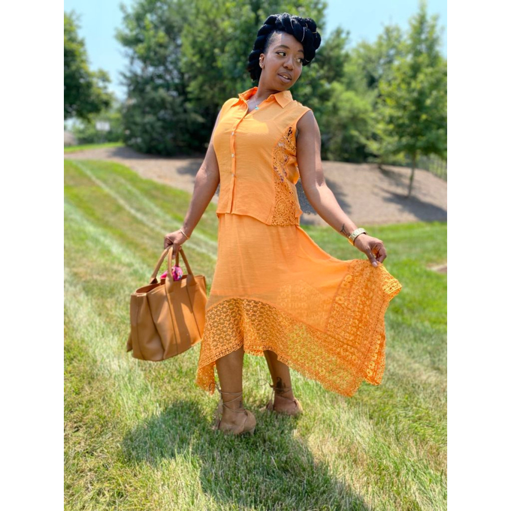 Zucar Orange Lace Skirt Set M